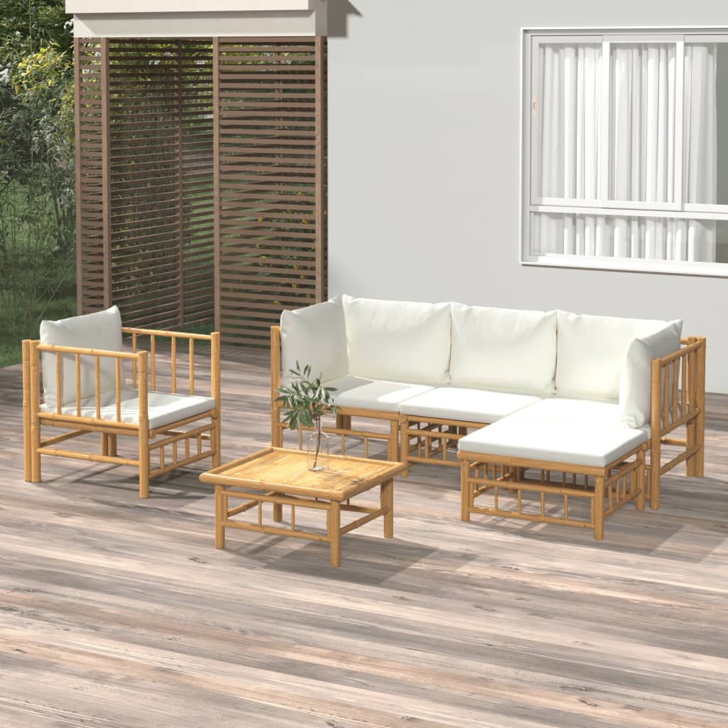 6-delige Loungeset met kussens bamboe crèmewit – afbeelding 1