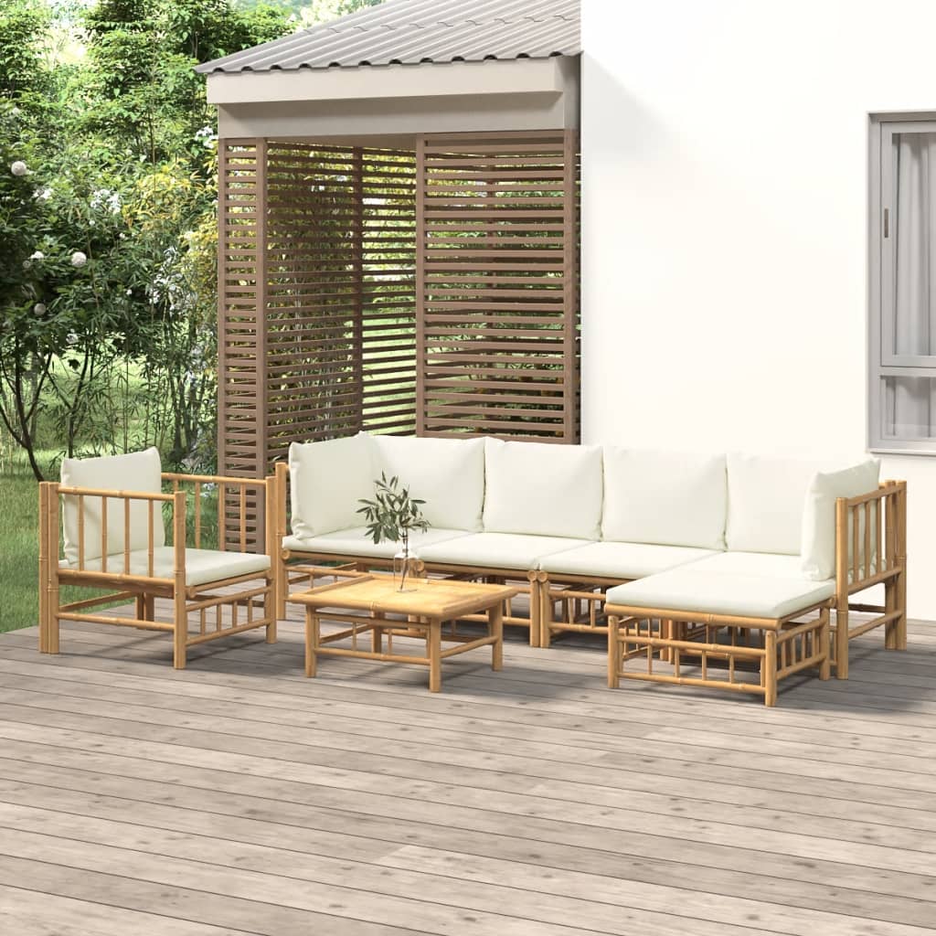 7-delige Loungeset met kussens bamboe crèmewit – afbeelding 1