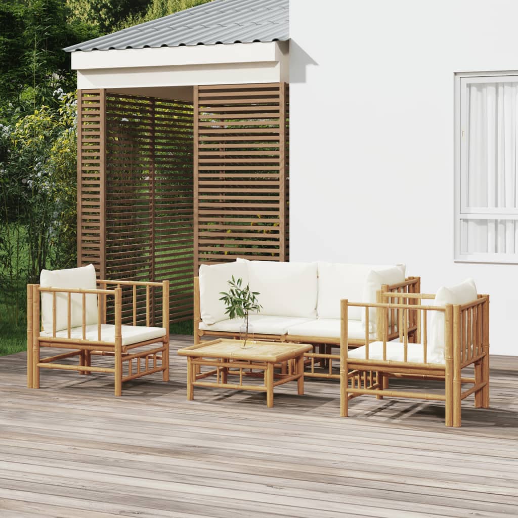 5-delige Loungeset met kussens bamboe crèmewit – afbeelding 1