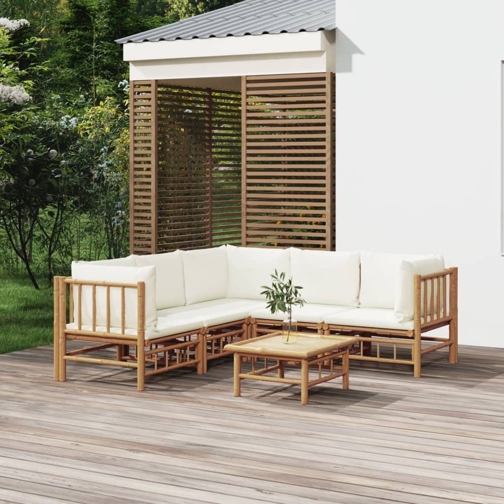 6-delige Loungeset met kussens bamboe crèmewit – afbeelding 1