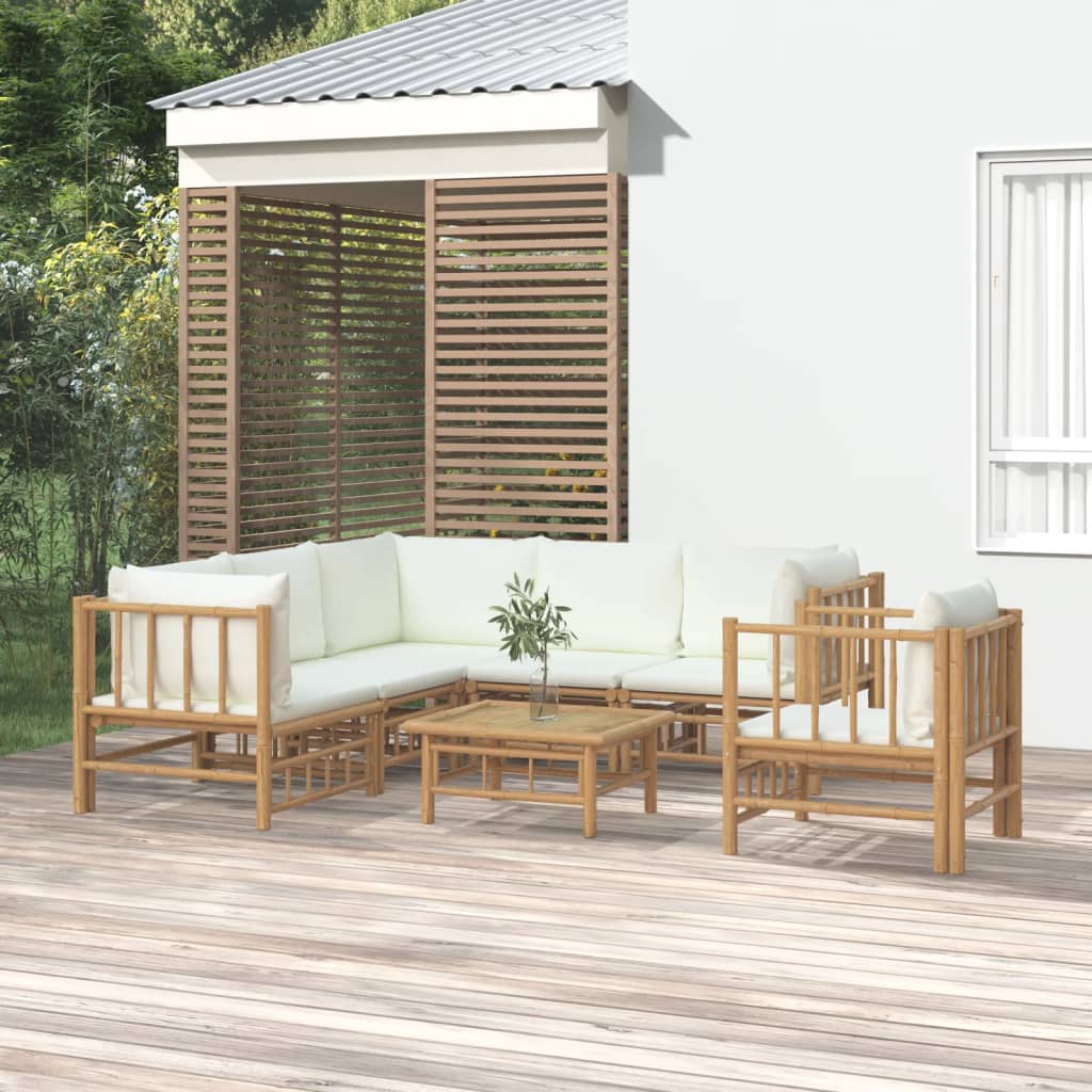 7-delige Loungeset met kussens bamboe crèmewit – afbeelding 1