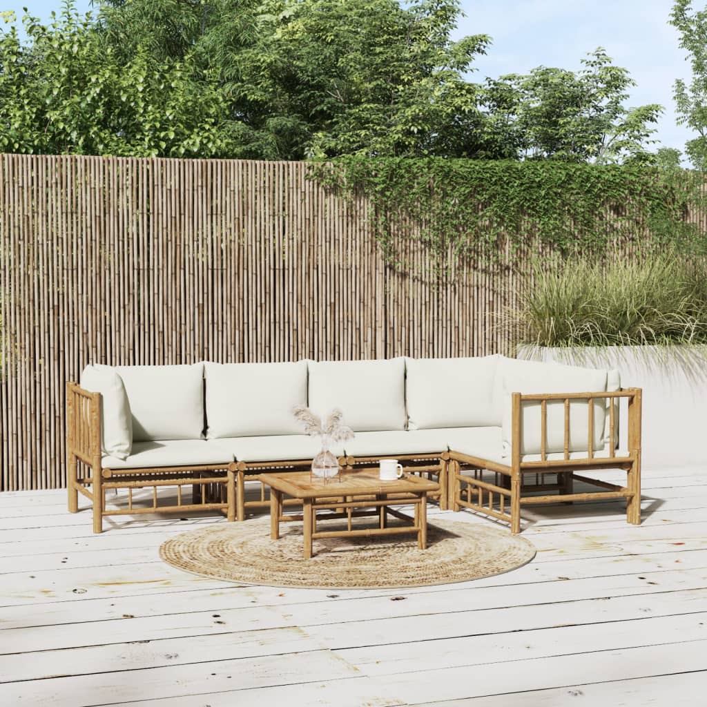 6-delige Loungeset met kussens bamboe crèmewit – afbeelding 1