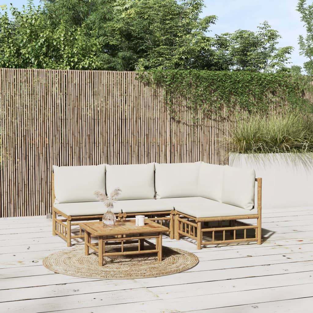 5-delige Loungeset met kussens bamboe crèmewit
