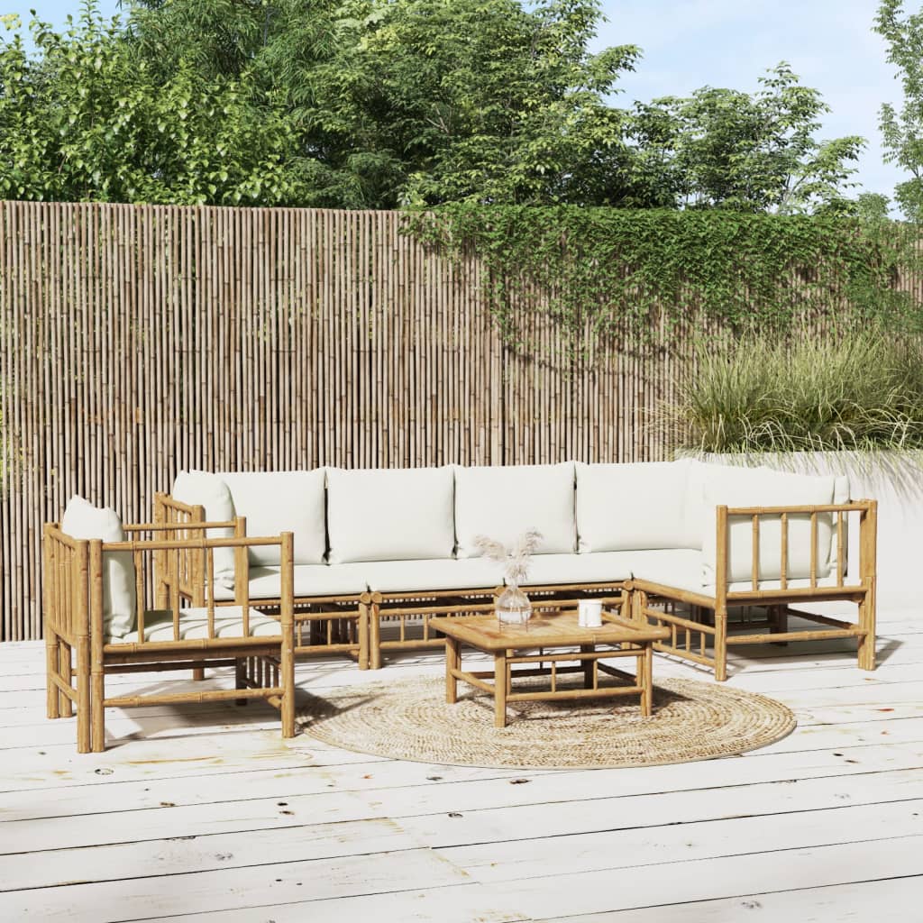 7-delige Loungeset met kussens bamboe crèmewit – afbeelding 1