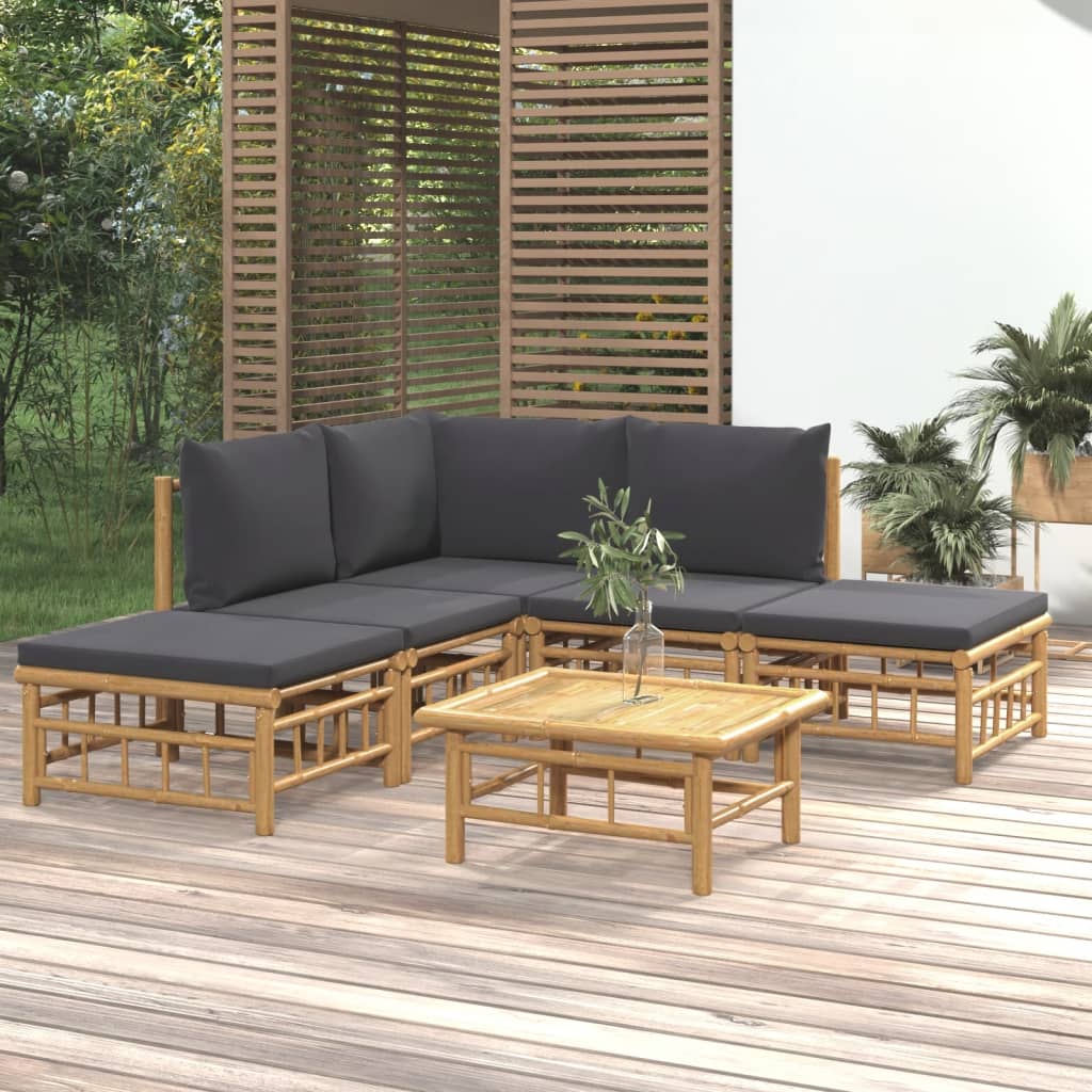 6-delige Loungeset met kussens bamboe donkergrijs