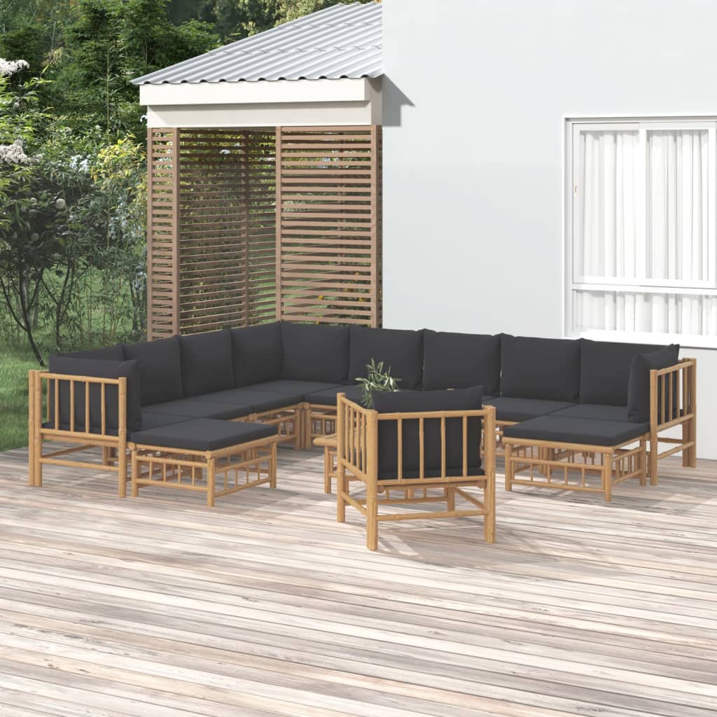 12-delige Loungeset met kussens bamboe donkergrijs – afbeelding 1