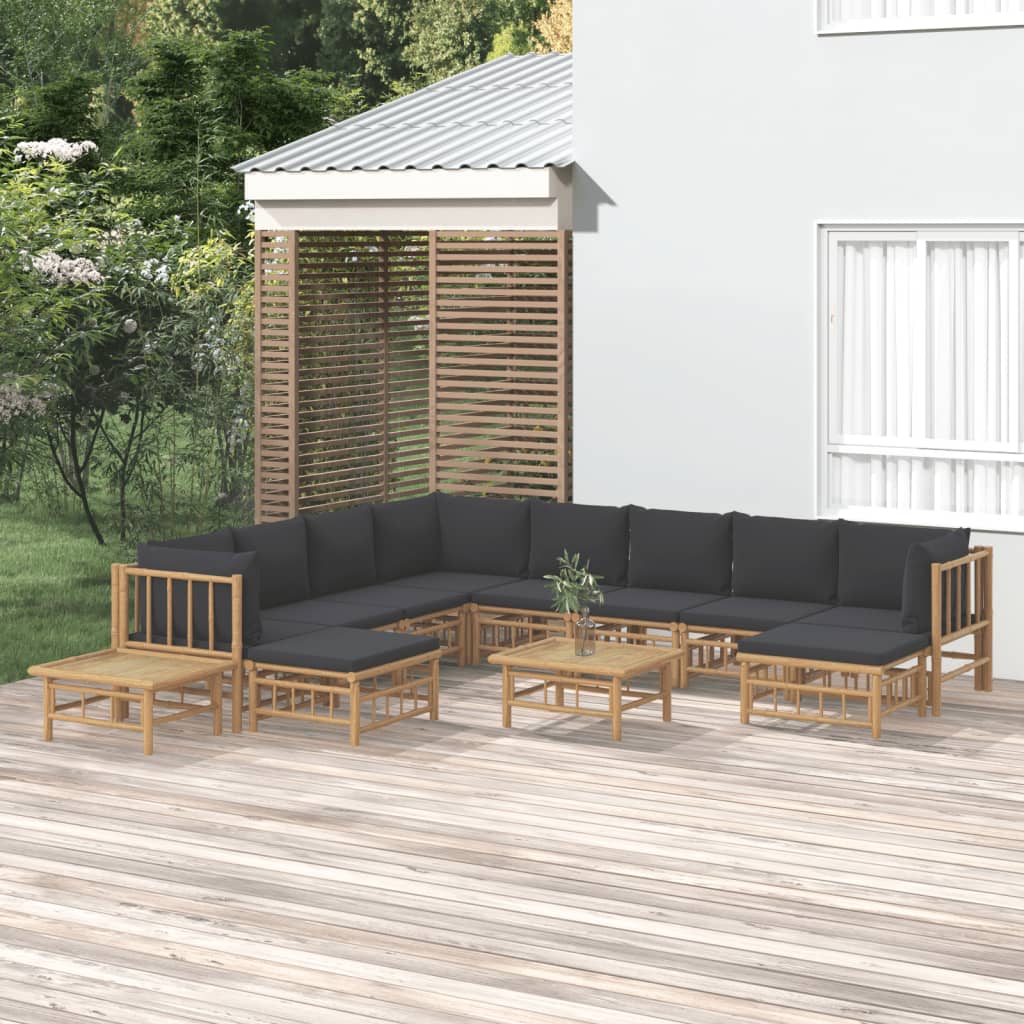 12-delige Loungeset met kussens bamboe donkergrijs