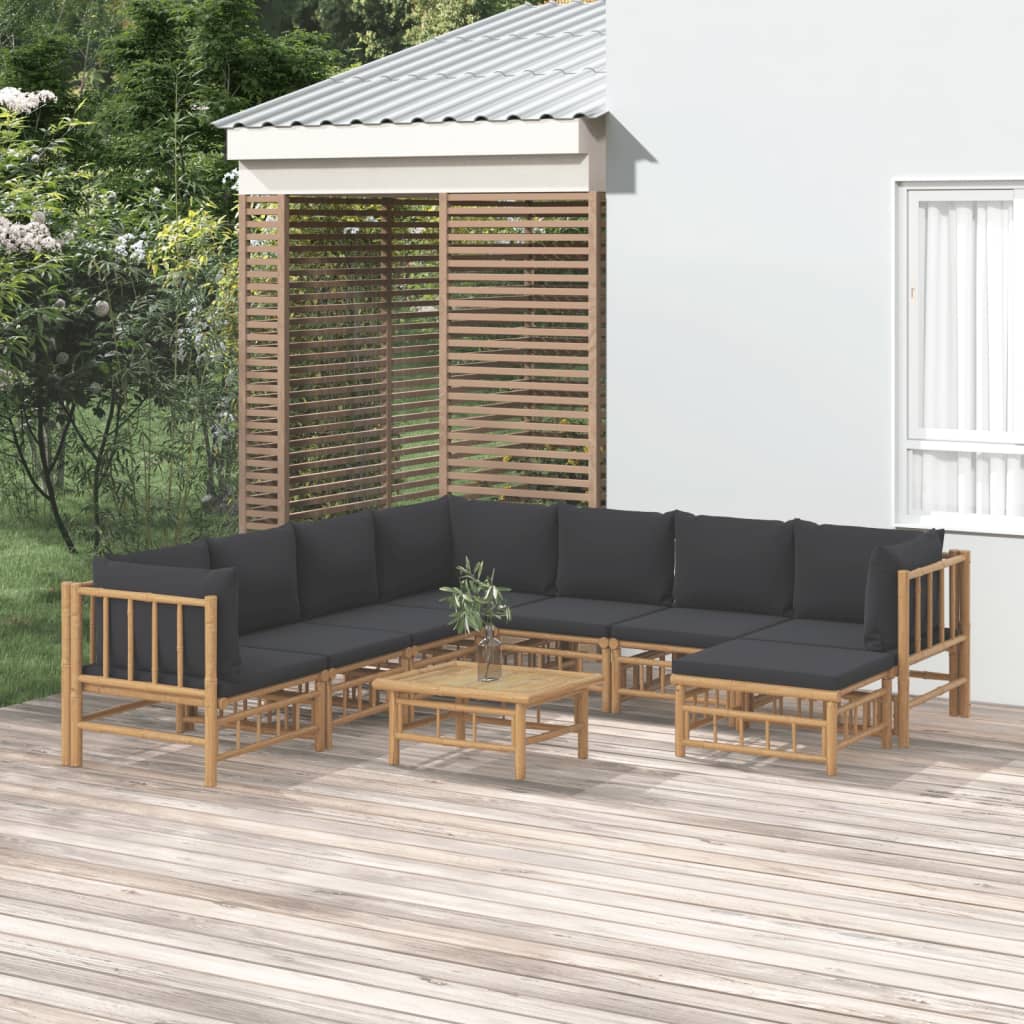 9-delige Loungeset met kussens bamboe donkergrijs
