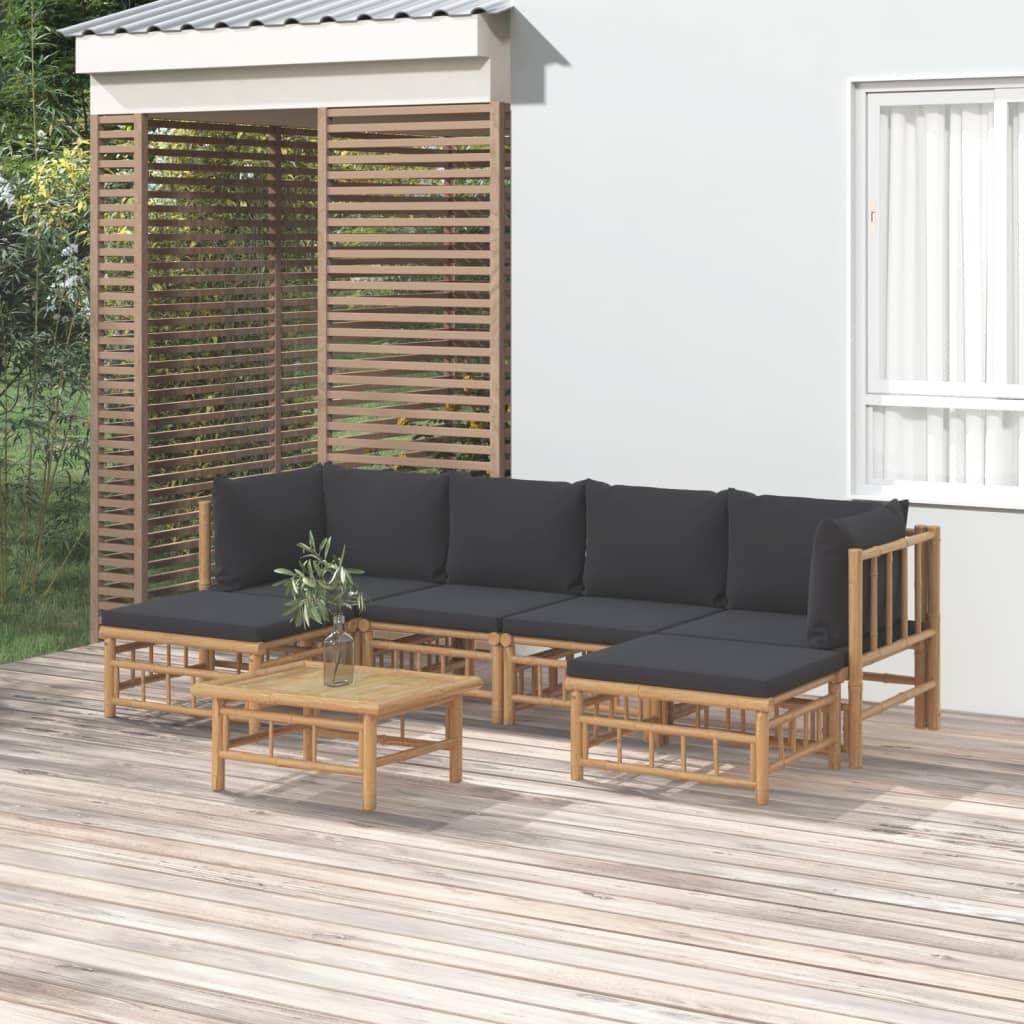 7-delige Loungeset met kussens bamboe donkergrijs