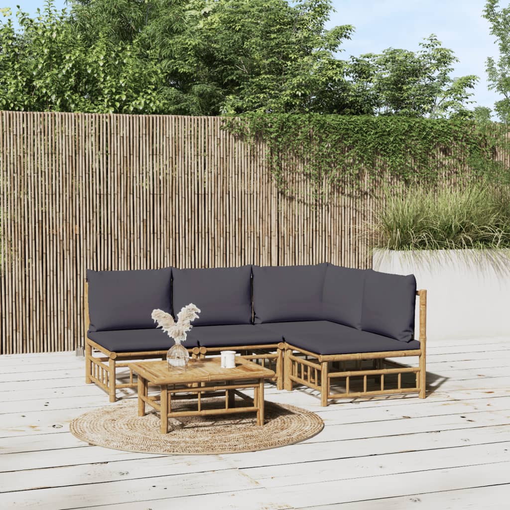 5-delige Loungeset met kussens bamboe donkergrijs – afbeelding 1