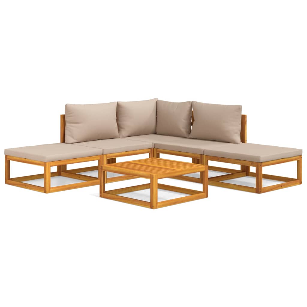 6-delige Loungeset met taupe kussens massief hout – afbeelding 2