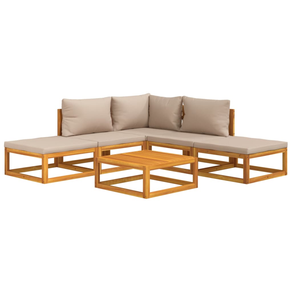 6-delige Loungeset met taupe kussens massief hout – afbeelding 3