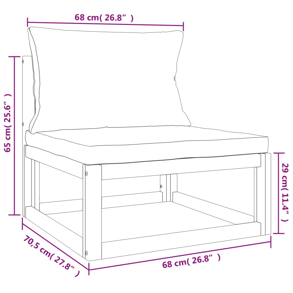 6-delige Loungeset met taupe kussens massief hout – afbeelding 9