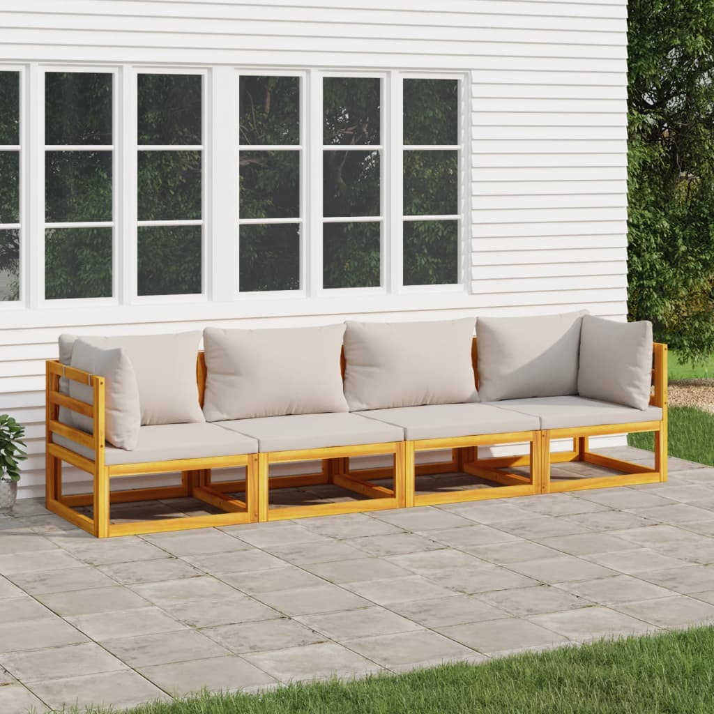 4-delige Loungeset met lichtgrijze kussens massief hout – afbeelding 1