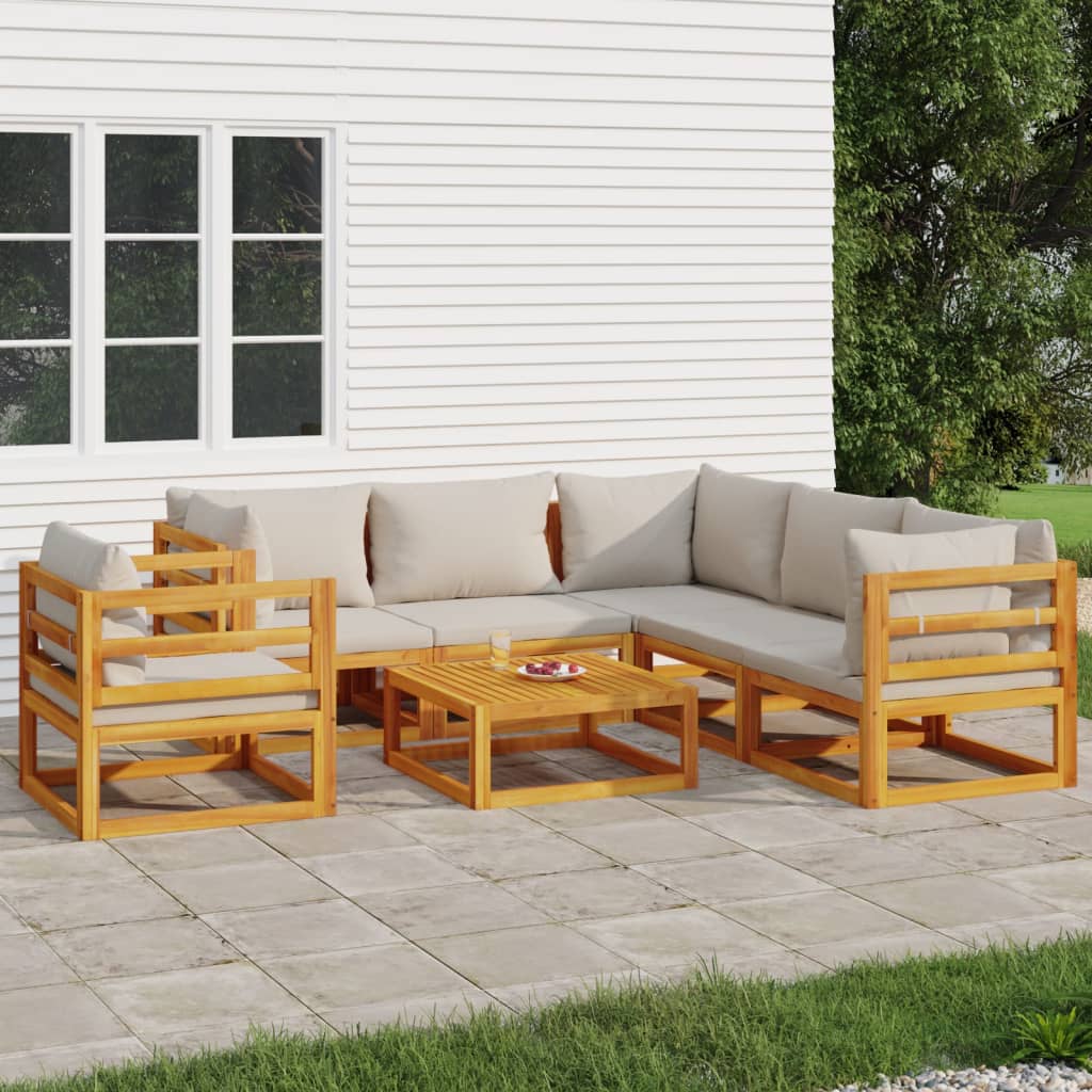 7-delige Loungeset met lichtgrijze kussens massief hout – afbeelding 1