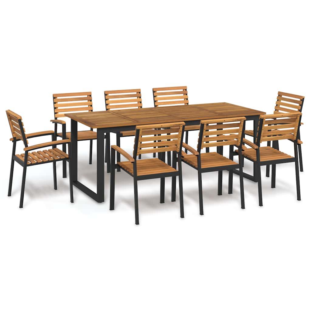9-delige Tuinset massief acaciahout en metaal – afbeelding 1