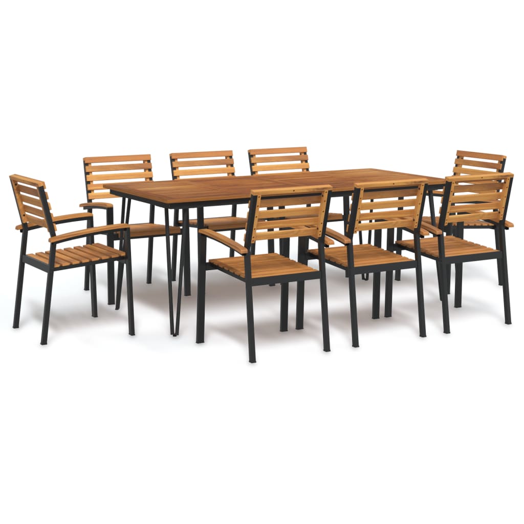 9-delige Tuinset massief acaciahout en metaal – afbeelding 1