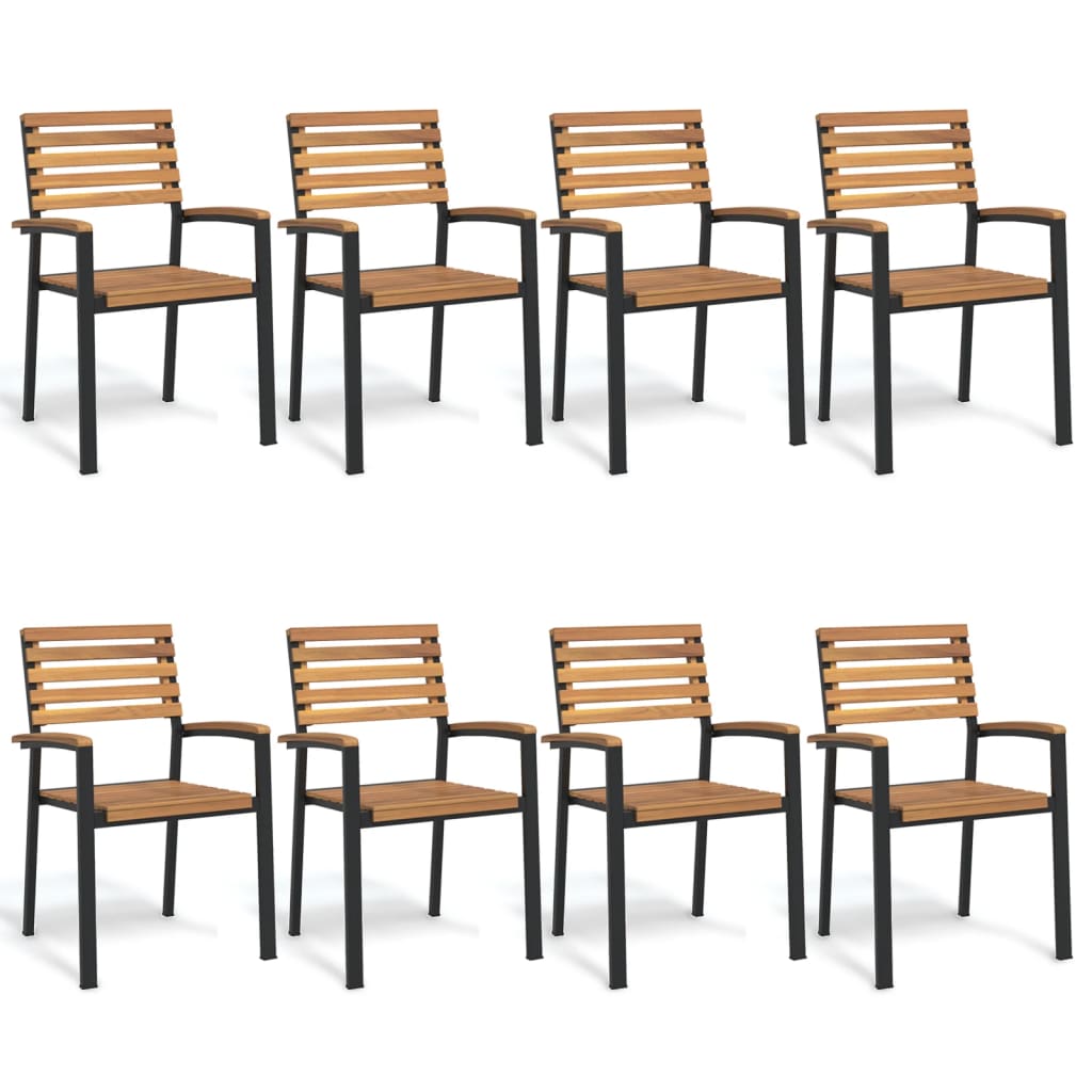 Tuinstoelen 8 st stapelbaar massief acaciahout en metaal – afbeelding 1