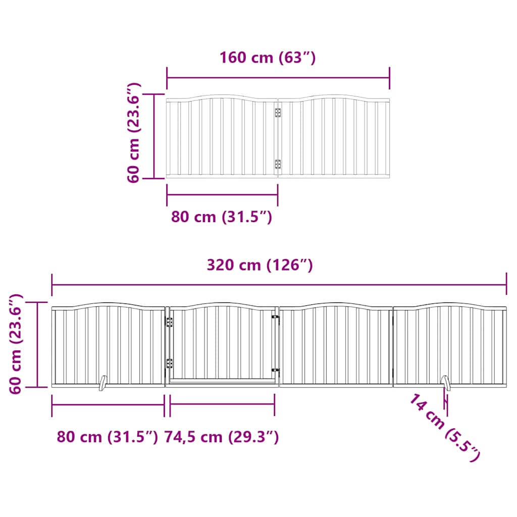 Hondenhek inklapbaar met deur 6 panelen 480 cm populierhout wit – afbeelding 12