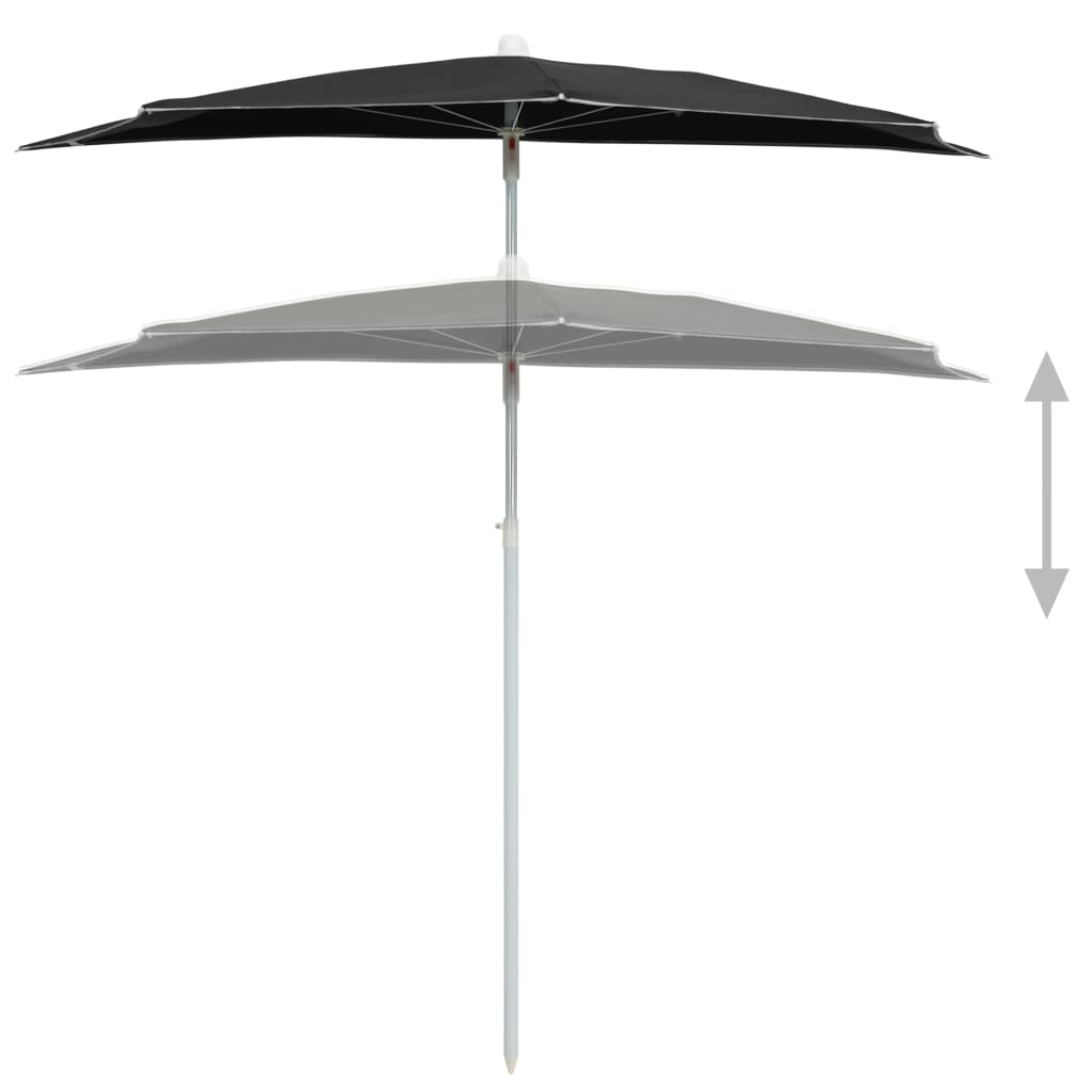 Parasol half met paal 180x90 cm zwart – afbeelding 4