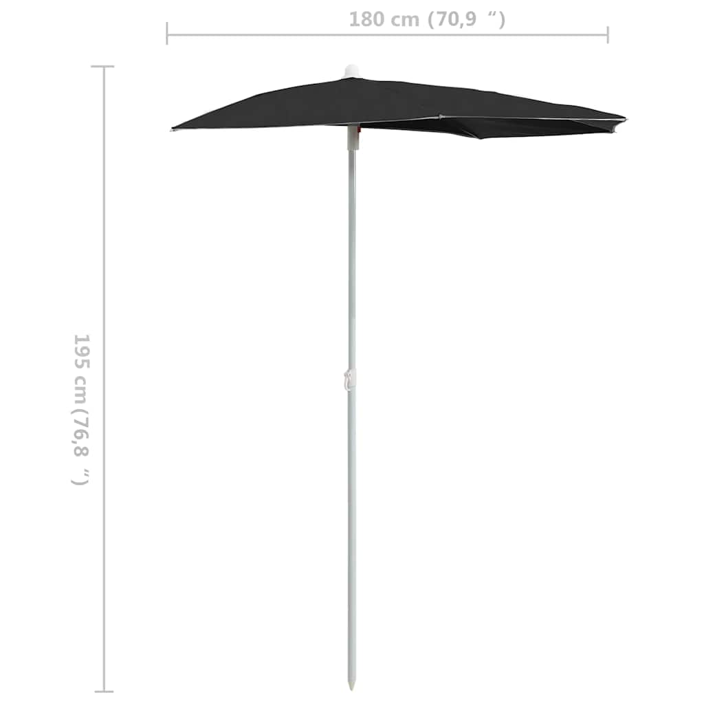 Parasol half met paal 180x90 cm zwart – afbeelding 8