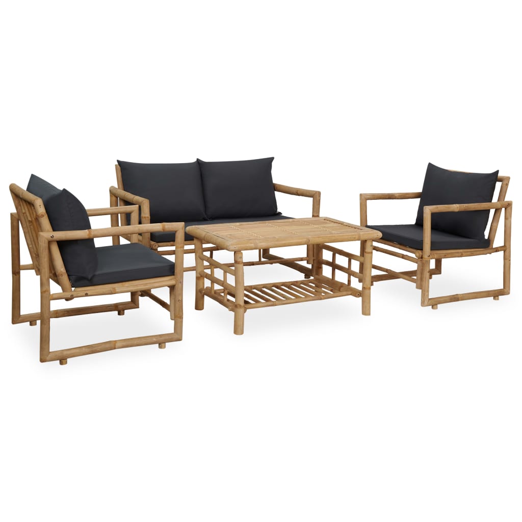 4-delige Loungeset met kussens bamboe – afbeelding 1