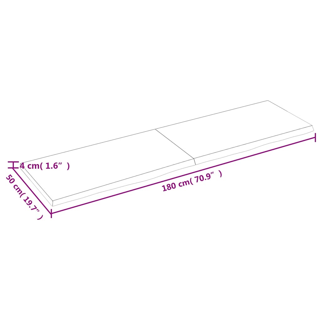 Wastafelblad 180x50x(2-4) cm behandeld massief hout donkerbruin – afbeelding 10