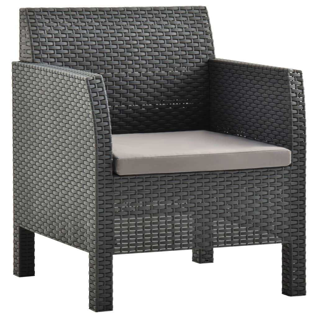 Tuinstoel met kussen antraciet 63x65x76 cm PP rattan