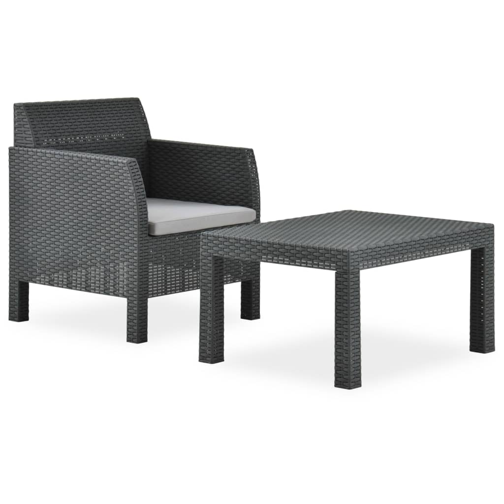 2-delige Loungeset met kussen PP rattan antracietkleurig – afbeelding 1