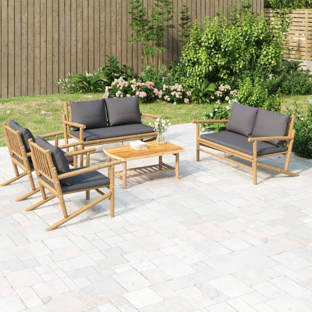 5-delige Loungeset met kussens bamboe donkergrijs – afbeelding 1