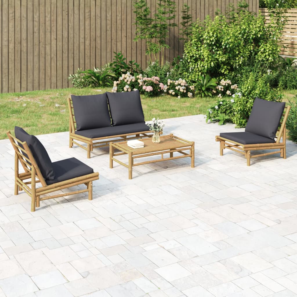 4-delige Loungeset met kussens bamboe donkergrijs