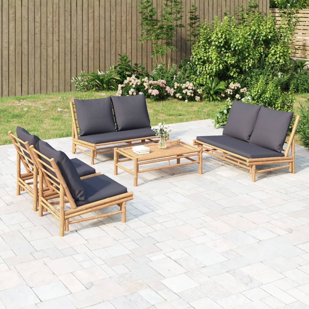 5-delige Loungeset met kussens bamboe donkergrijs – afbeelding 1