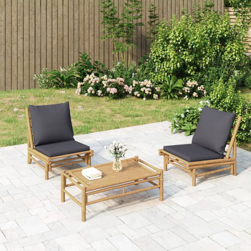 3-delige Loungeset met kussens bamboe donkergrijs – afbeelding 1