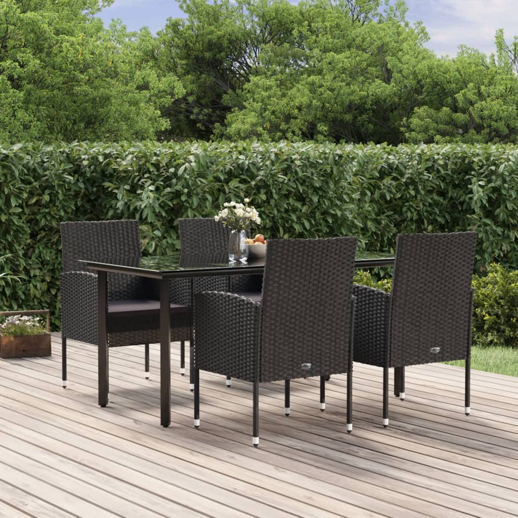 5-delige Tuinset met kussens poly rattan zwart – afbeelding 1