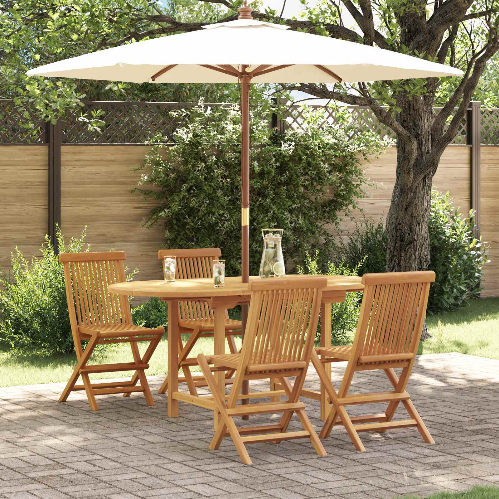 Tuin eettafelset 5 pcs Bruin Massief Teakhout – afbeelding 1
