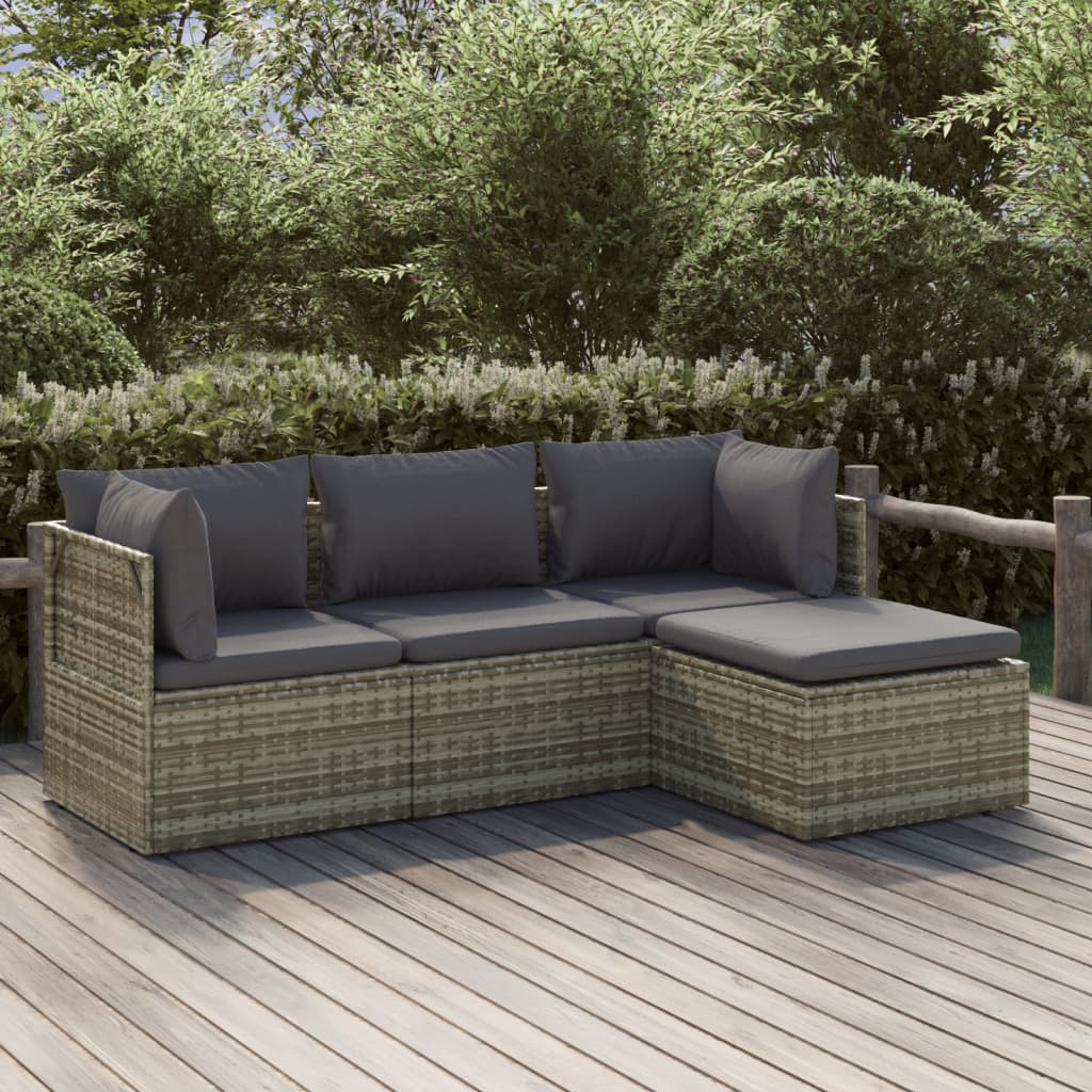 4-delige Loungeset met kussens poly rattan grijs – afbeelding 1