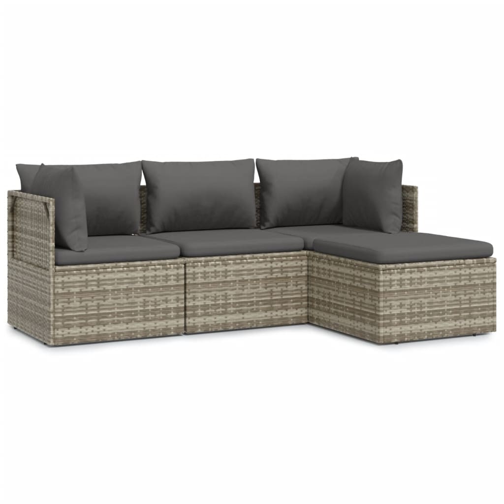 4-delige Loungeset met kussens poly rattan grijs – afbeelding 2