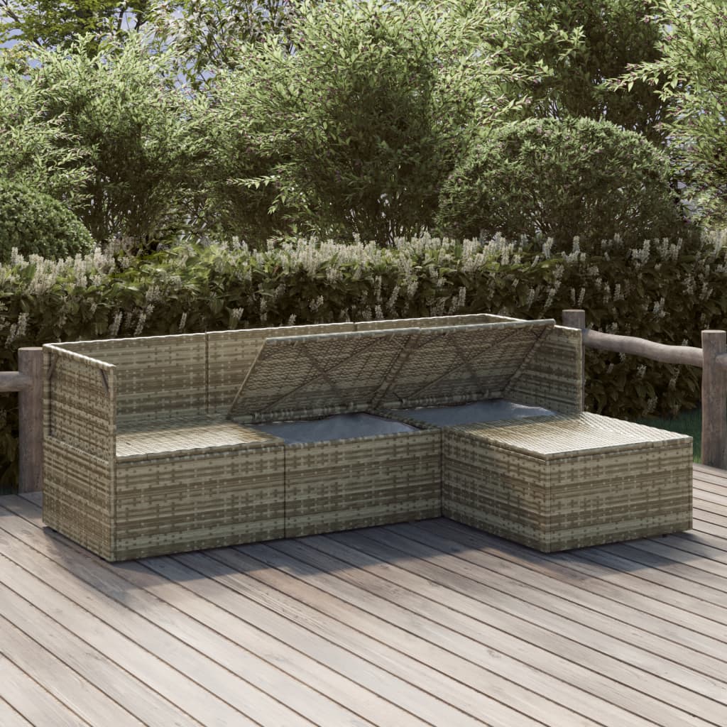 4-delige Loungeset met kussens poly rattan grijs – afbeelding 3