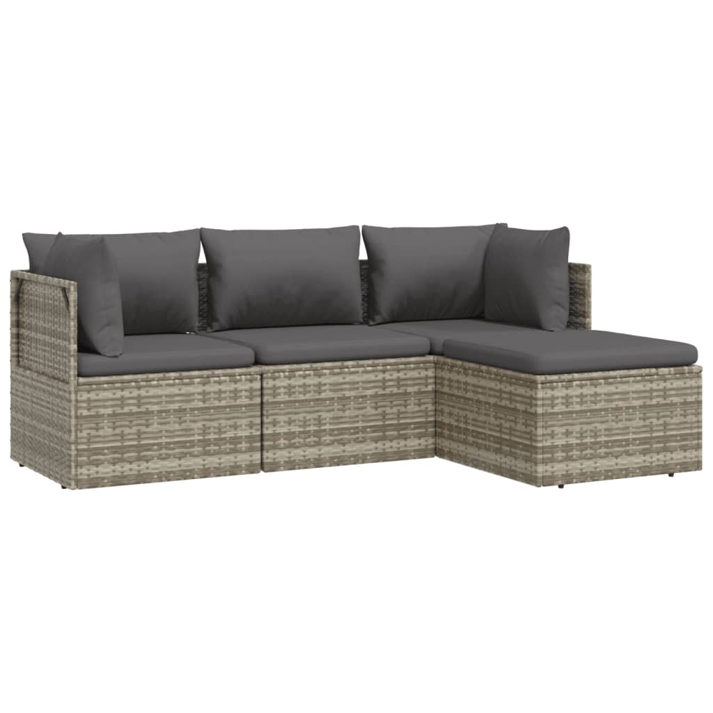 4-delige Loungeset met kussens poly rattan grijs – afbeelding 4
