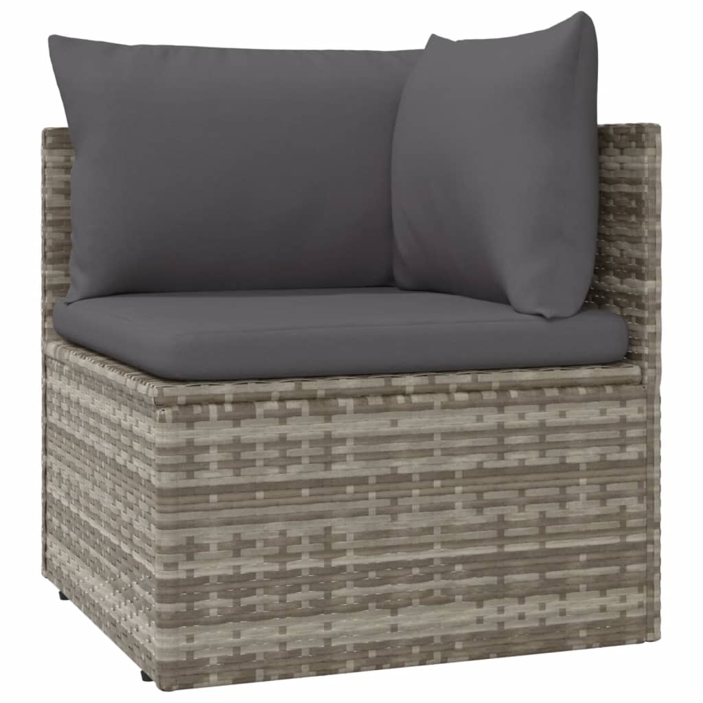 4-delige Loungeset met kussens poly rattan grijs – afbeelding 5