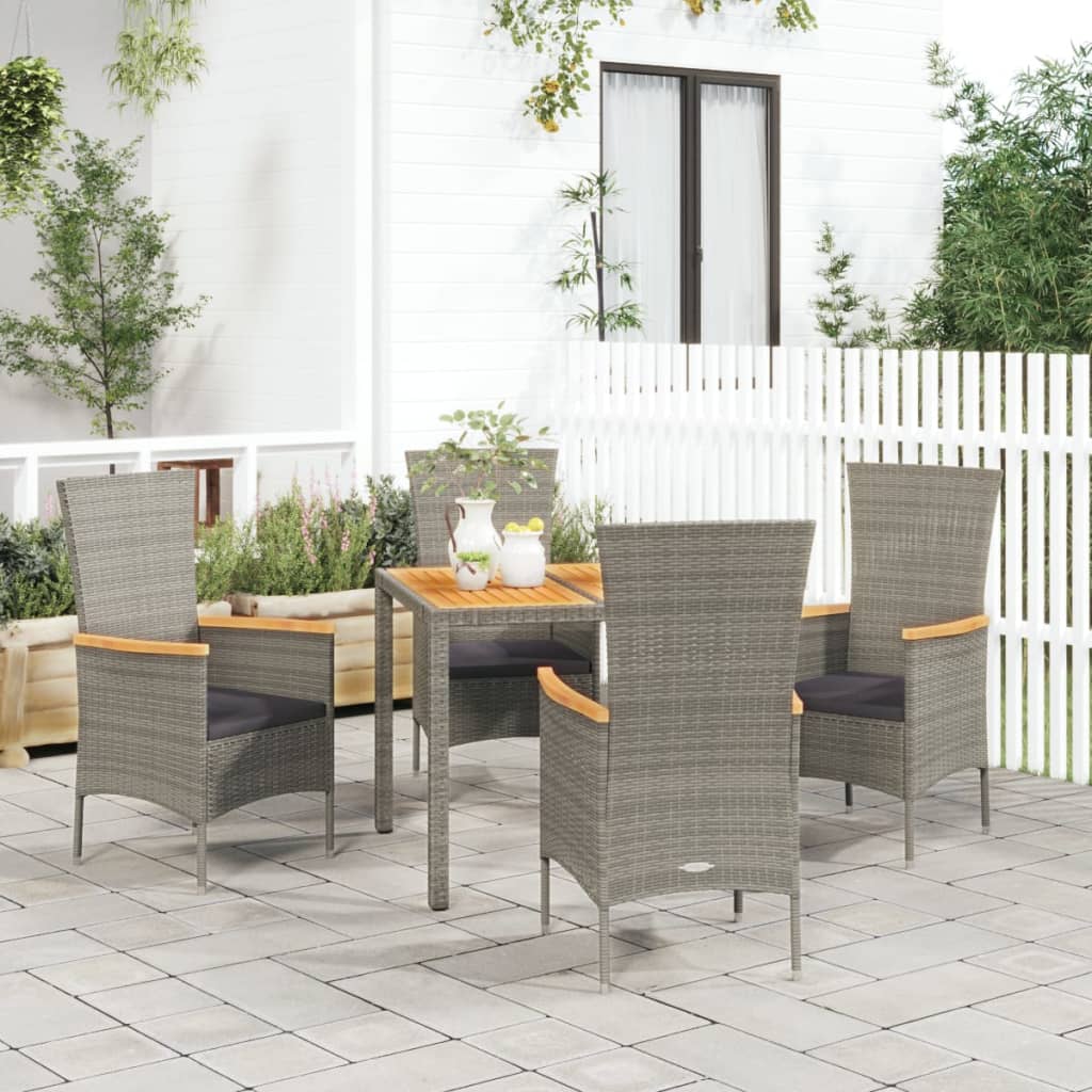 5-delige Tuinset met kussens poly rattan grijs – afbeelding 1