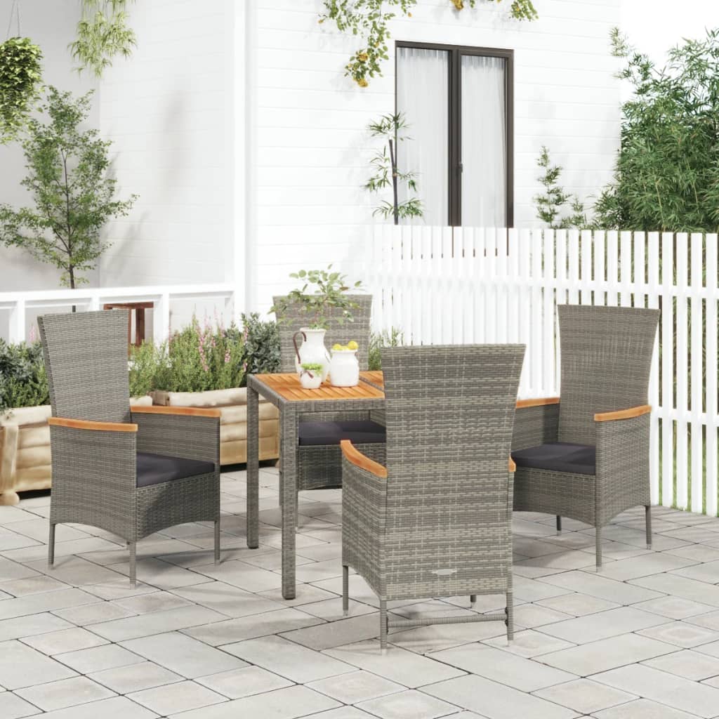 5-delige Tuinset met kussens poly rattan grijs – afbeelding 1
