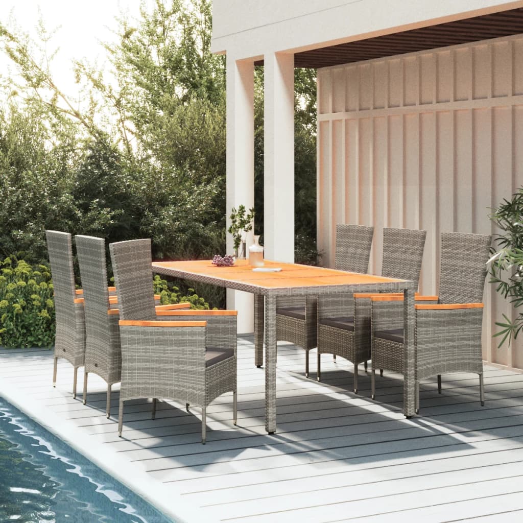 7-delige Tuinset met kussens poly rattan grijs – afbeelding 1
