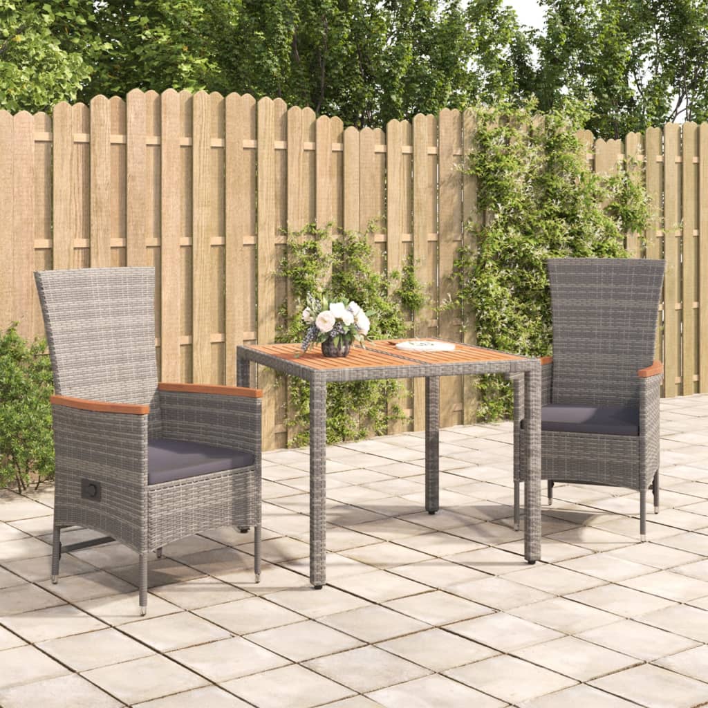 3-delige Tuinset met kussens poly rattan grijs – afbeelding 1