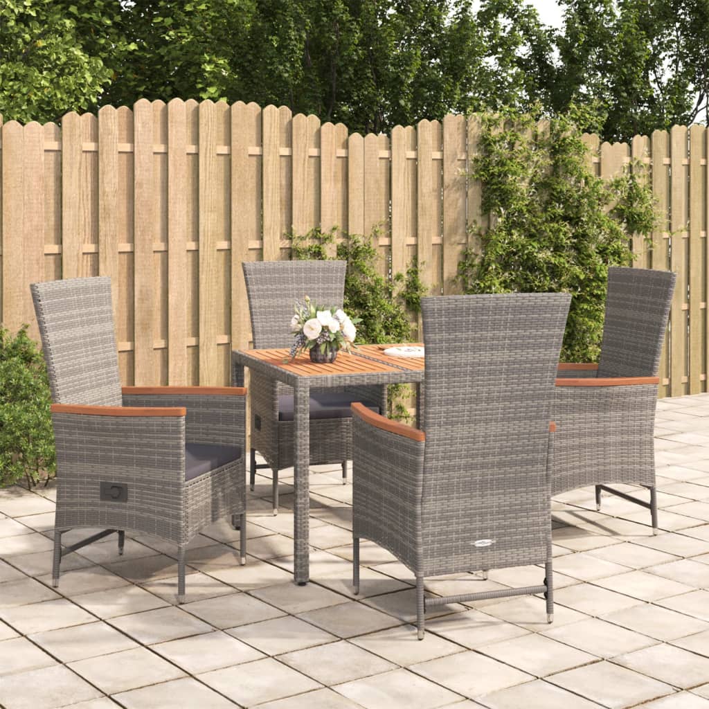 5-delige Tuinset met kussens poly rattan grijs – afbeelding 1
