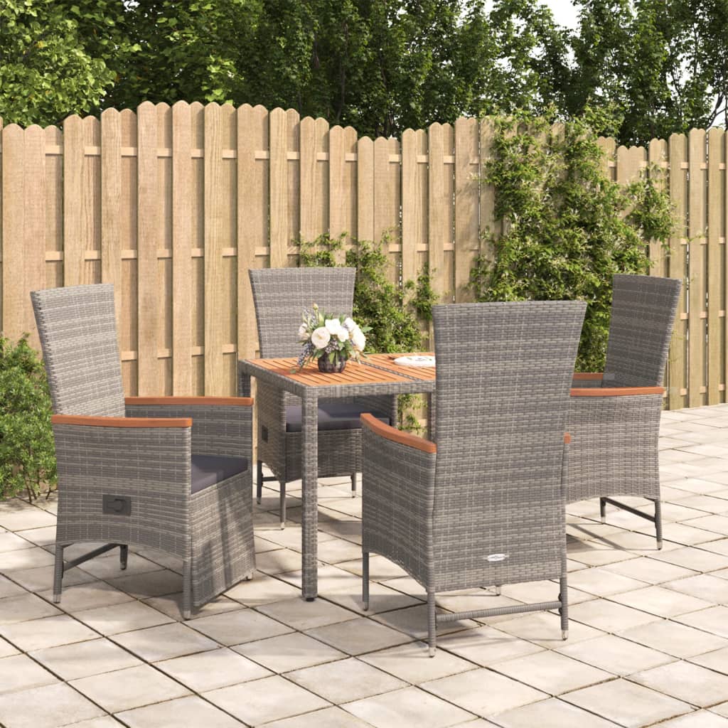 5-delige Tuinset met kussens poly rattan grijs – afbeelding 1