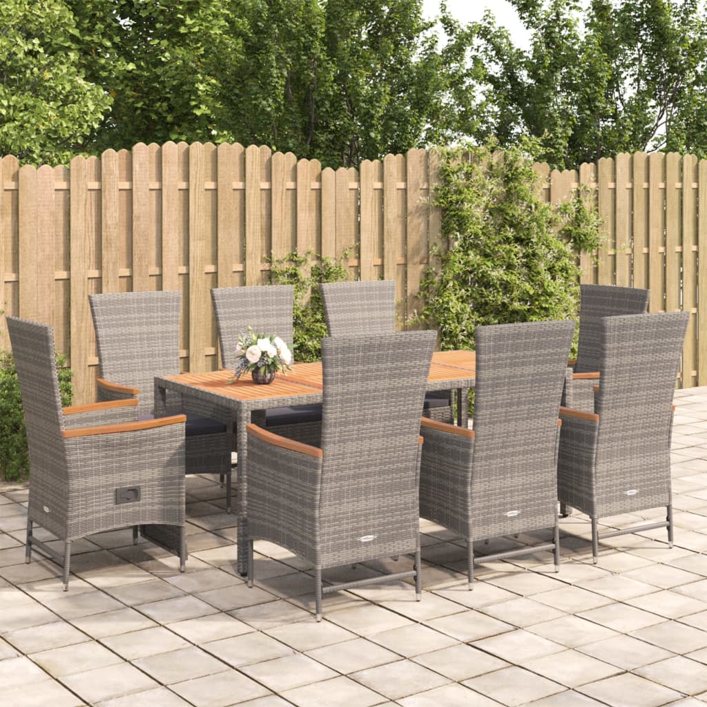 9-delige Tuinset met kussens poly rattan grijs – afbeelding 1
