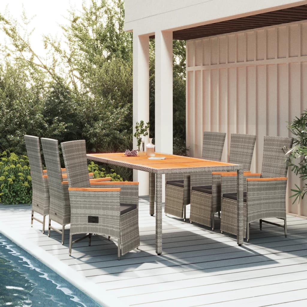 7-delige Tuinset met kussens poly rattan grijs