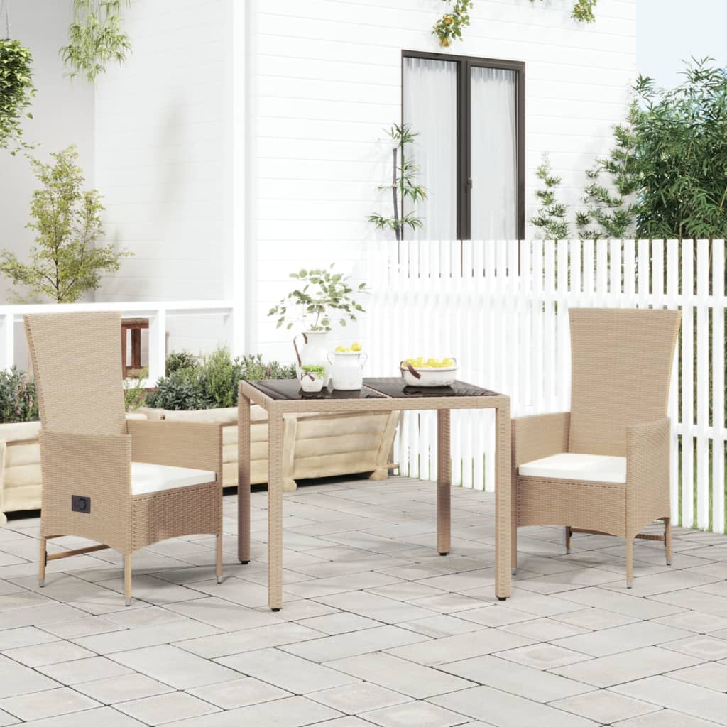 3-delige Tuinset met kussens poly rattan beige – afbeelding 1