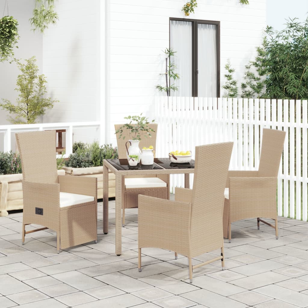 5-delige Tuinset met kussens poly rattan beige – afbeelding 1